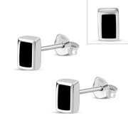 Black Onyx Rectangle Silver Stud Earrings, e374st